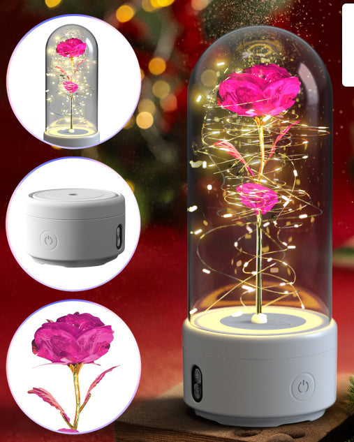 Rose Glow LED Speaker  Romantic Glass Cover Ornament