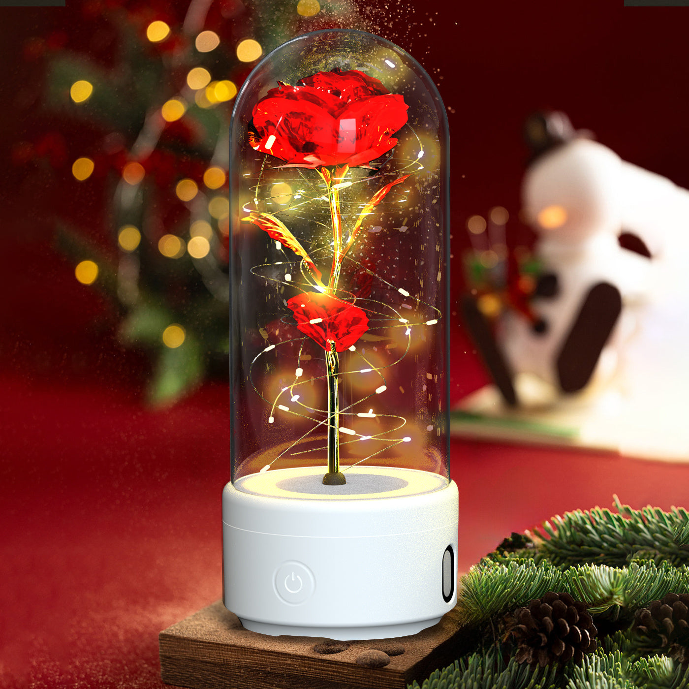 Rose Glow LED Speaker  Romantic Glass Cover Ornament