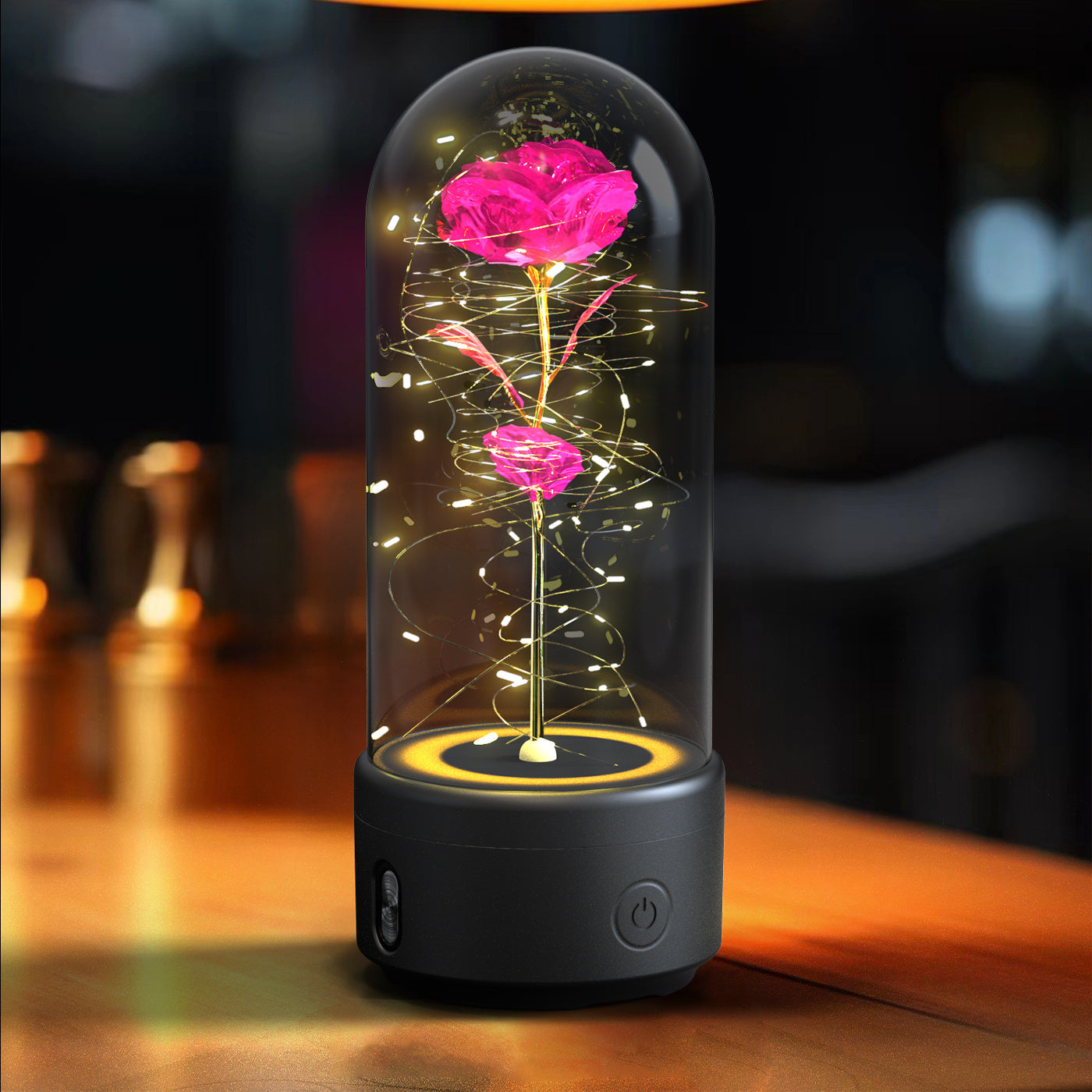 Rose Glow LED Speaker  Romantic Glass Cover Ornament