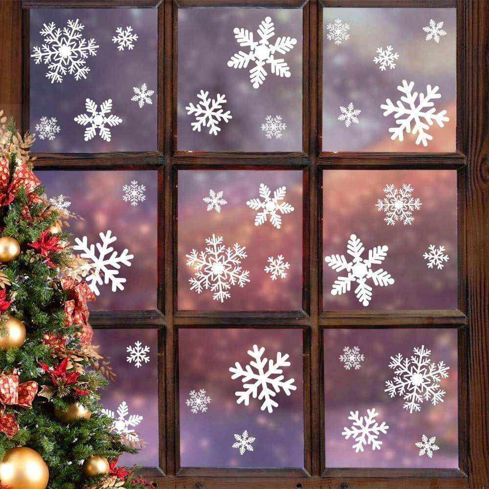 135-Piece Christmas Window Cling Set - Festive Snowflake Decals for Holiday Decorating