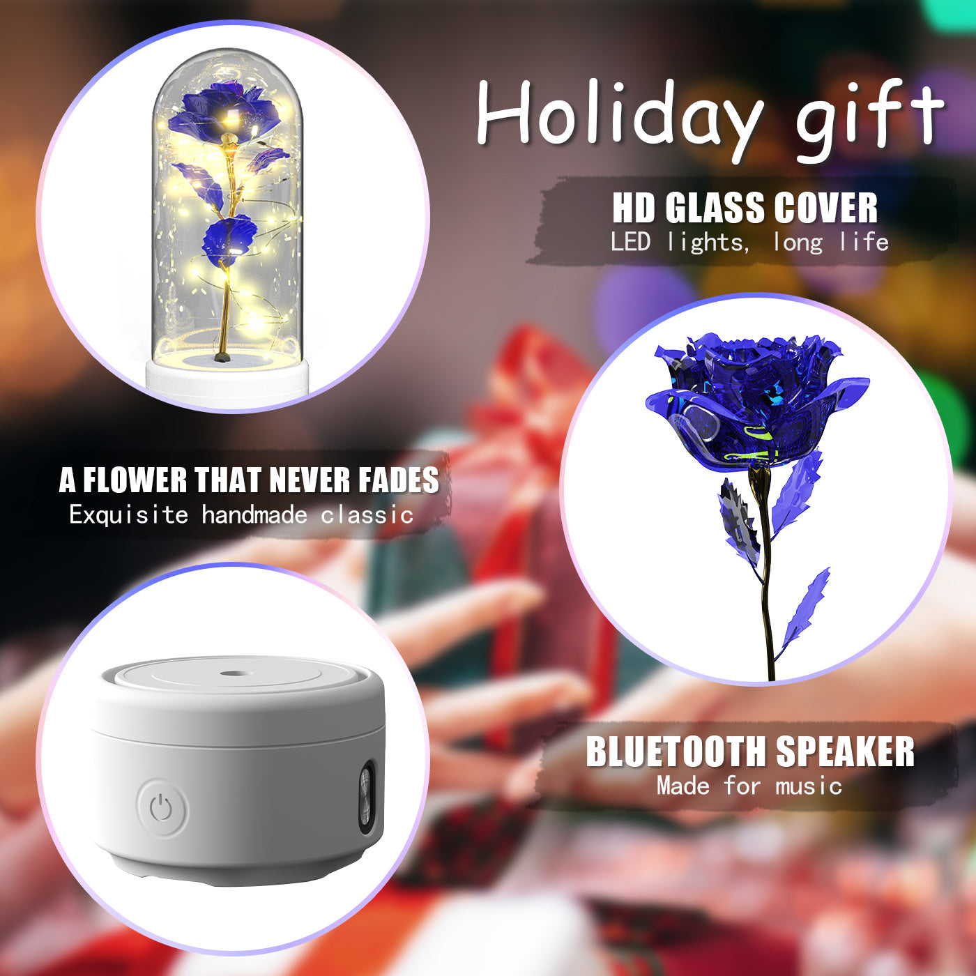 Rose Glow LED Speaker  Romantic Glass Cover Ornament