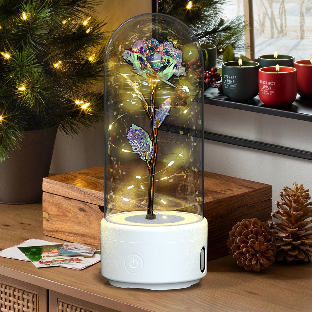 Rose Glow LED Speaker  Romantic Glass Cover Ornament