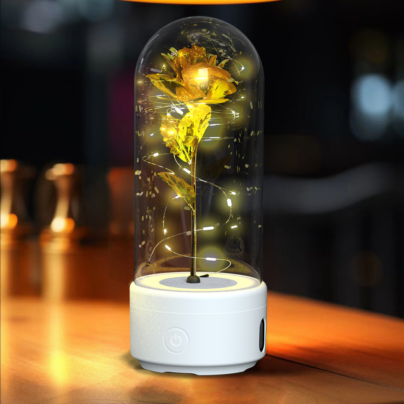 Rose Glow LED Speaker  Romantic Glass Cover Ornament